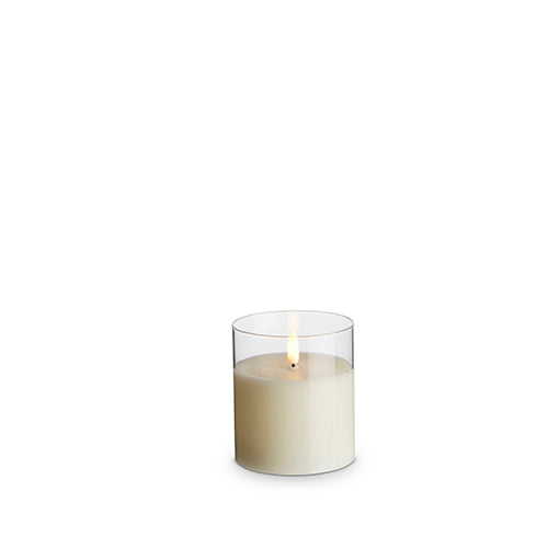 CLEAR GLASS IVORY PILLAR CANDLE