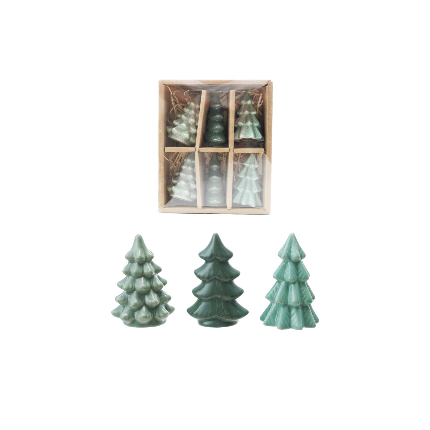 2-1/2"H Stoneware Trees, Green