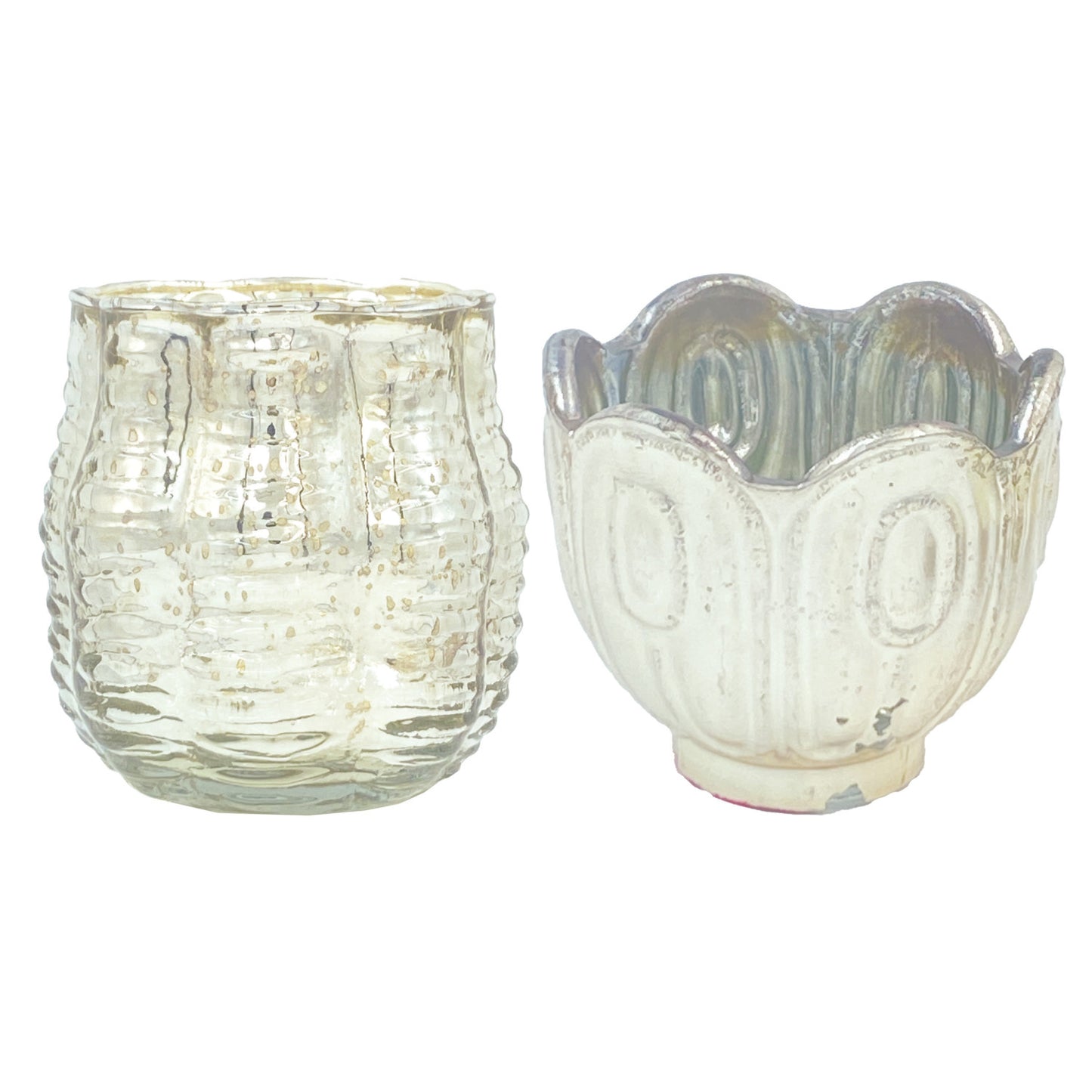 Embossed Mercury Glass Scalloped Tealight/Votive Holder, Silver Finish, 2 Styles