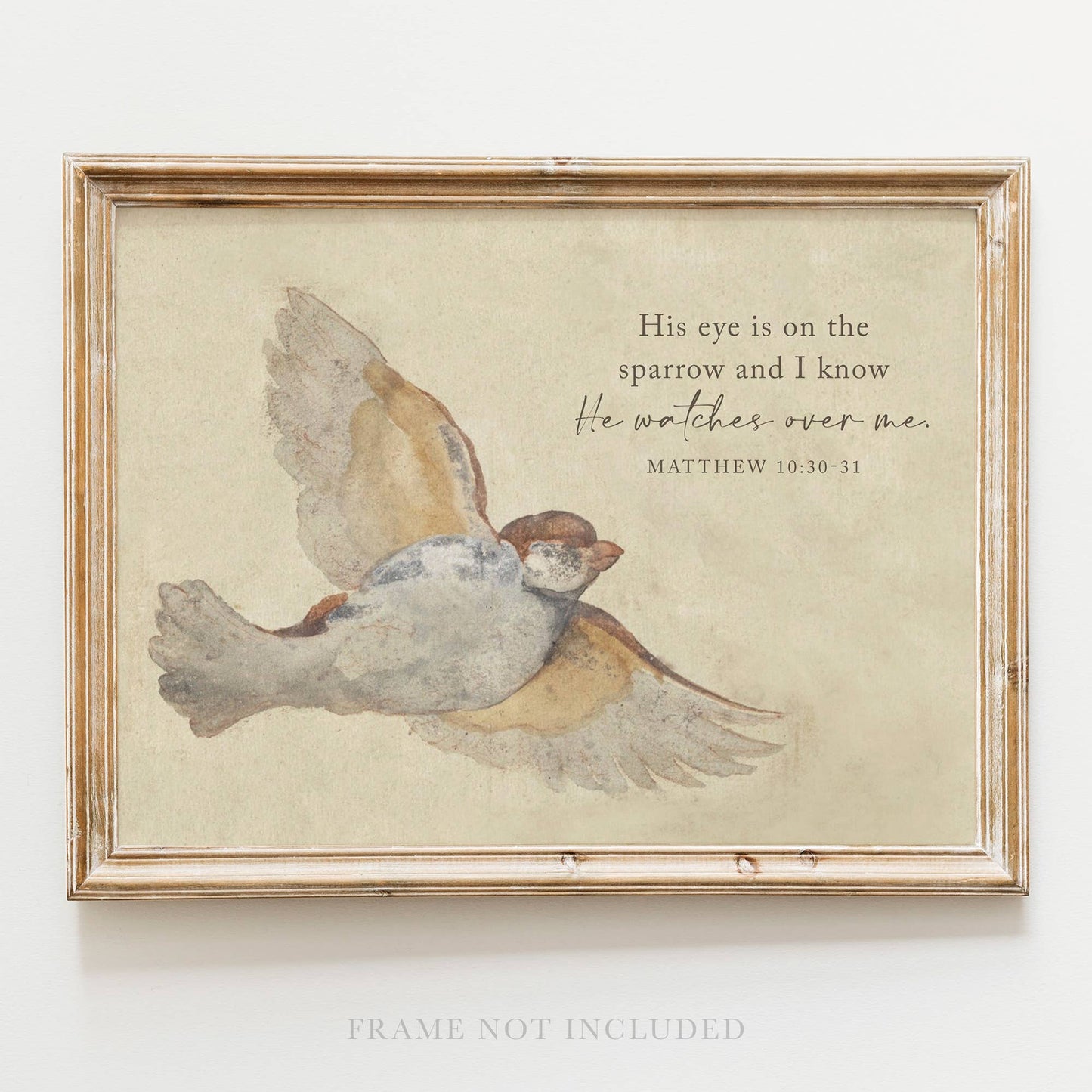 Sparrow Scripture Wall Art Print Christian Gift Decor: 5x7 Heirloom Print (Unframed)