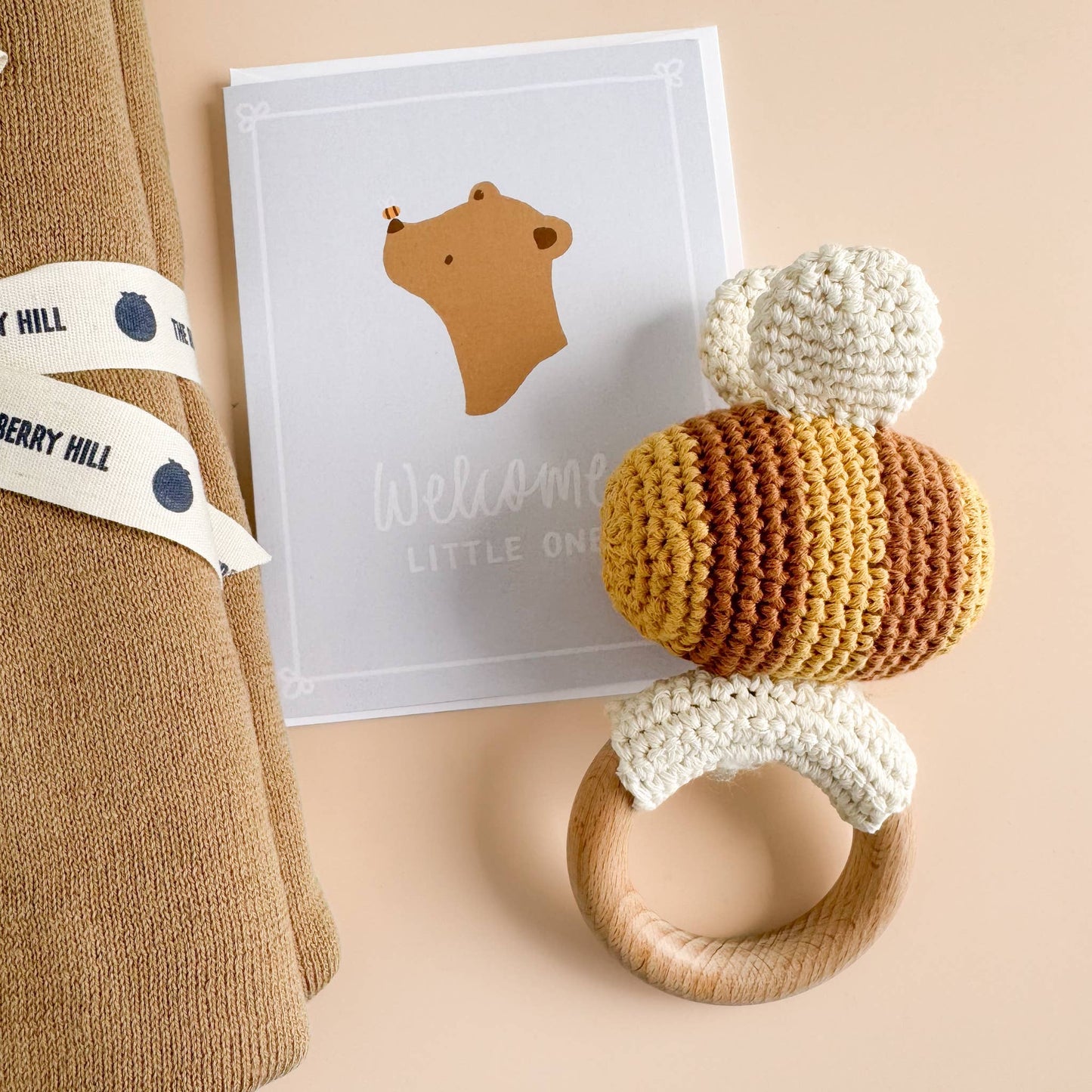 Bee Bear Greeting Card Welcome Baby