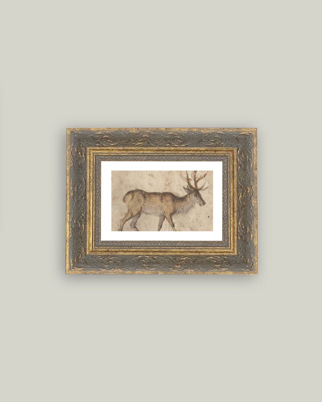Vintage Reindeer Framed Antique Art: 10x8