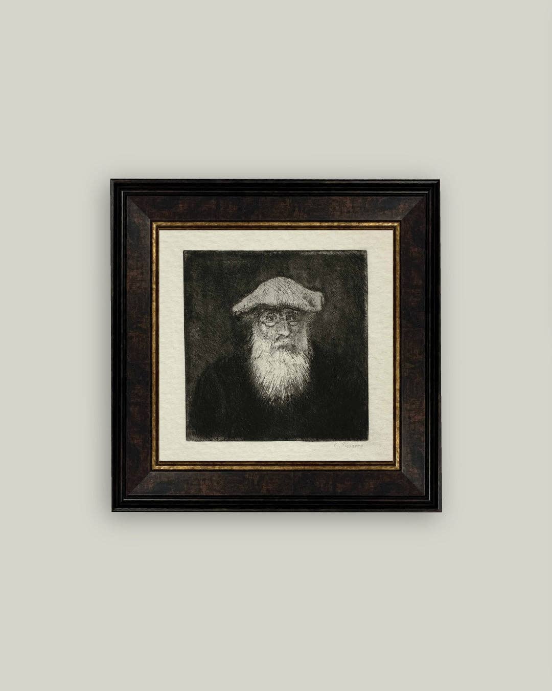 Self Portrait by Camille Pissarro Framed Antique Art: 11x11