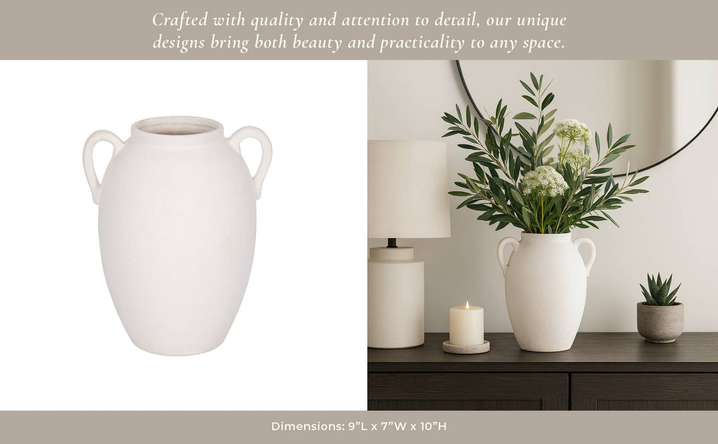 White 10 in. Ceramic Textured Jug with Handles