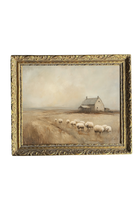 Vintage Farmland | French Brass Gold Mould Framed Art: 5 x 7