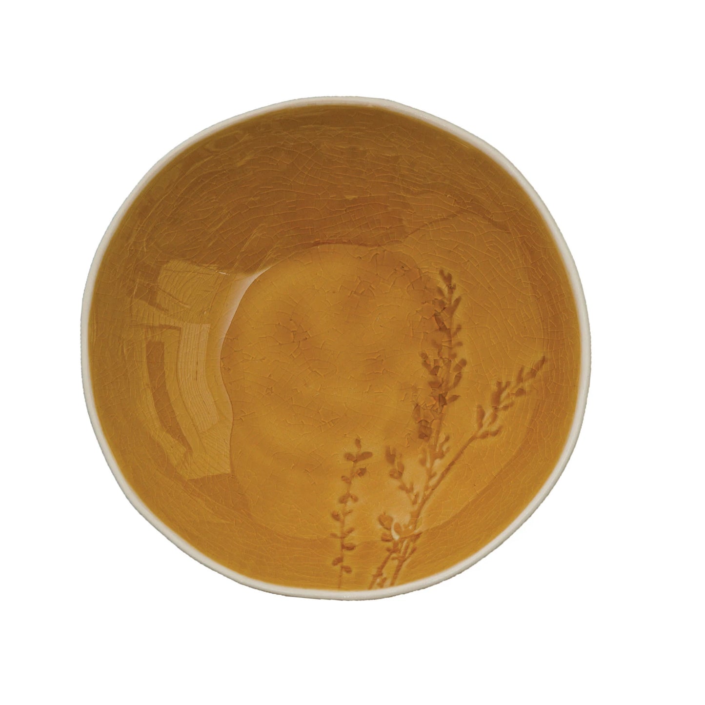 Debossed Stoneware Low Bowl w/ Botanical