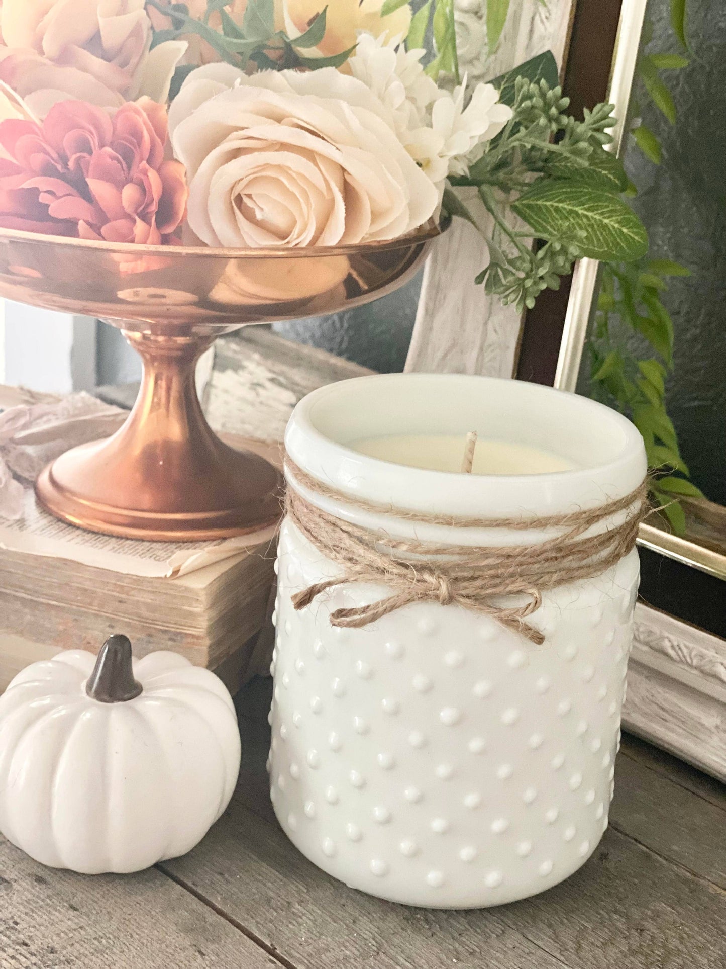 Hobnail Jar - White - 24 Ounces: Farmhouse Kitchen (Citrus-Cinnamon-Sugar-Vanilla)