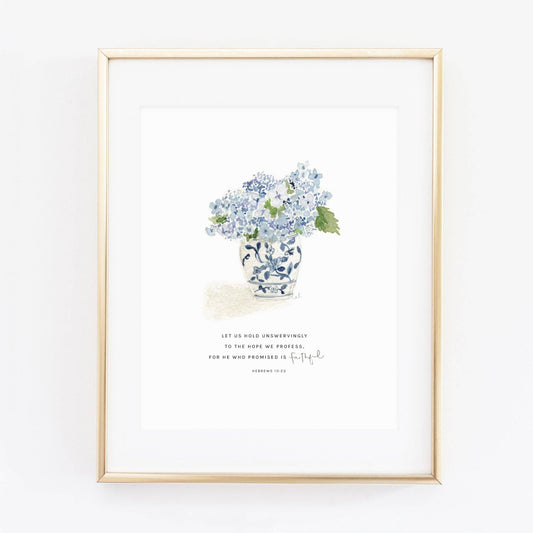 Hebrews 10:23 hydrangea bouquet scripture print