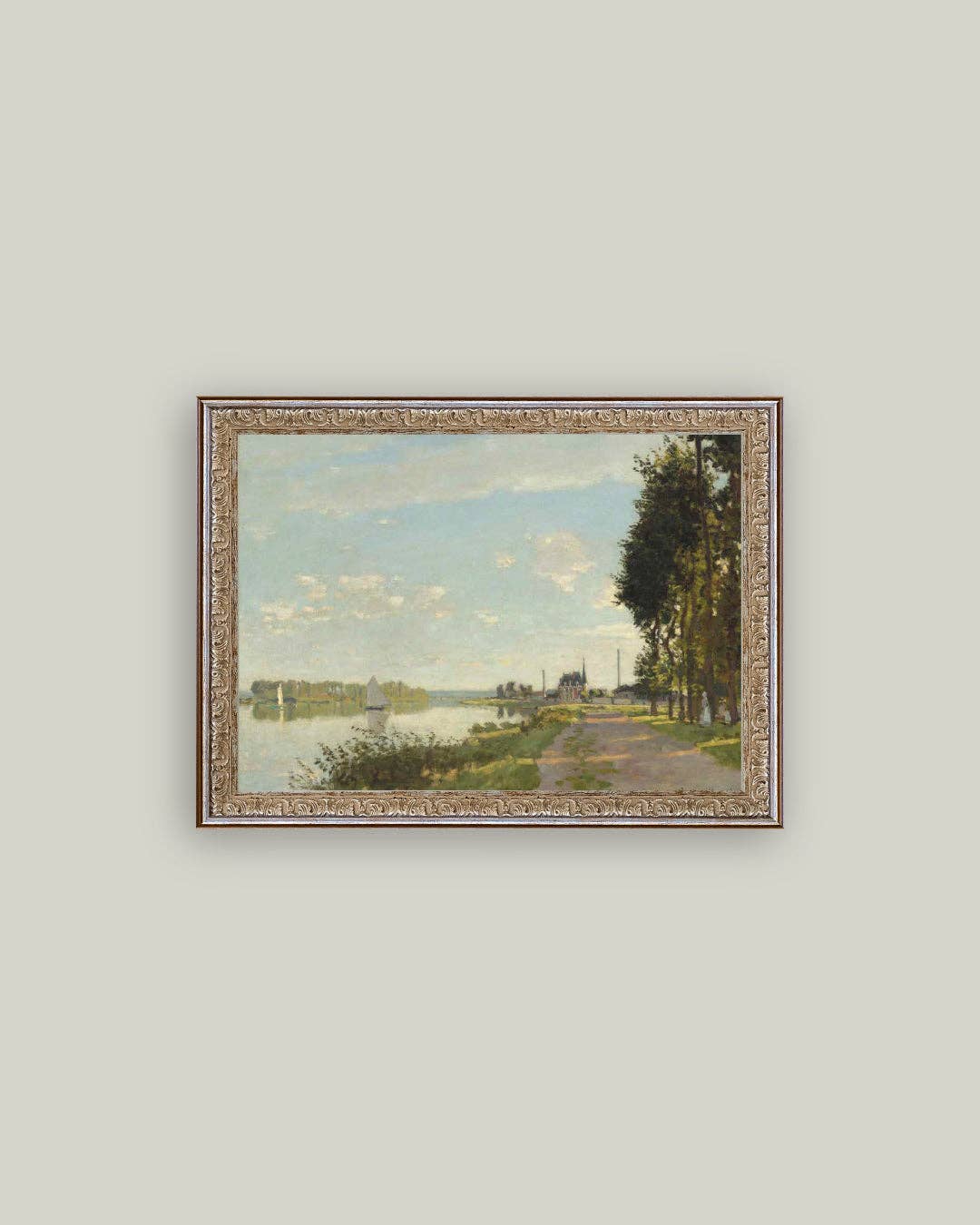 Riverside Walk Framed Antique Art: 16x12