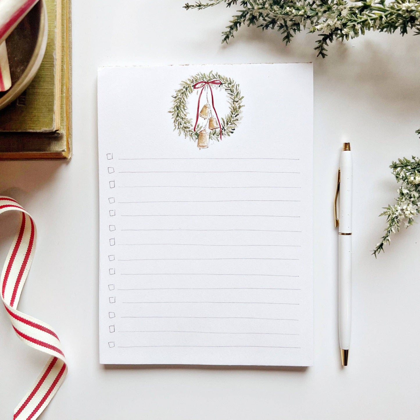 Christmas checklist notepad: Bell wreath
