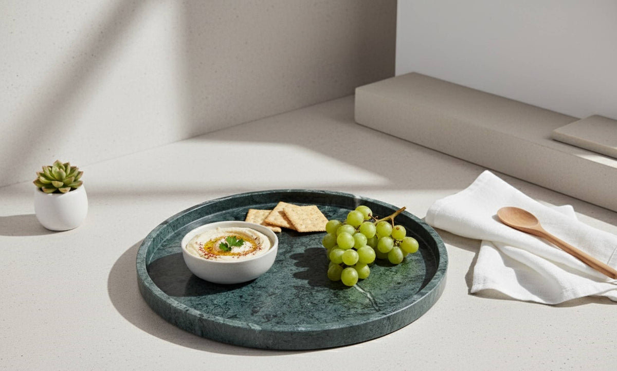 Green Round Large Tray: Green / MARBLE