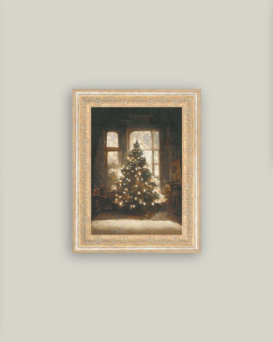 Glowing Christmas Tree Framed Antique Art: 14x18