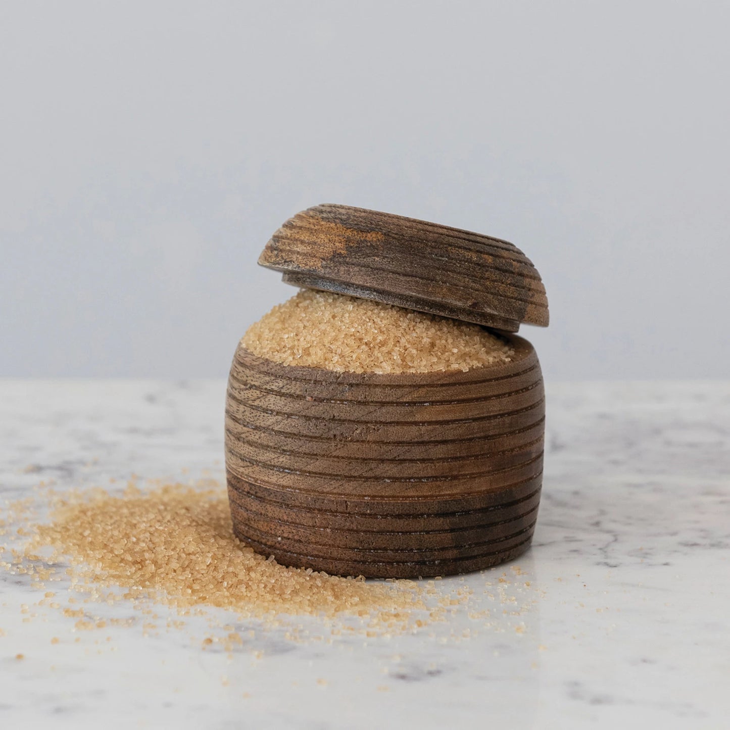 Carved Mango Wood Container w/ Lid, Burnt Finish