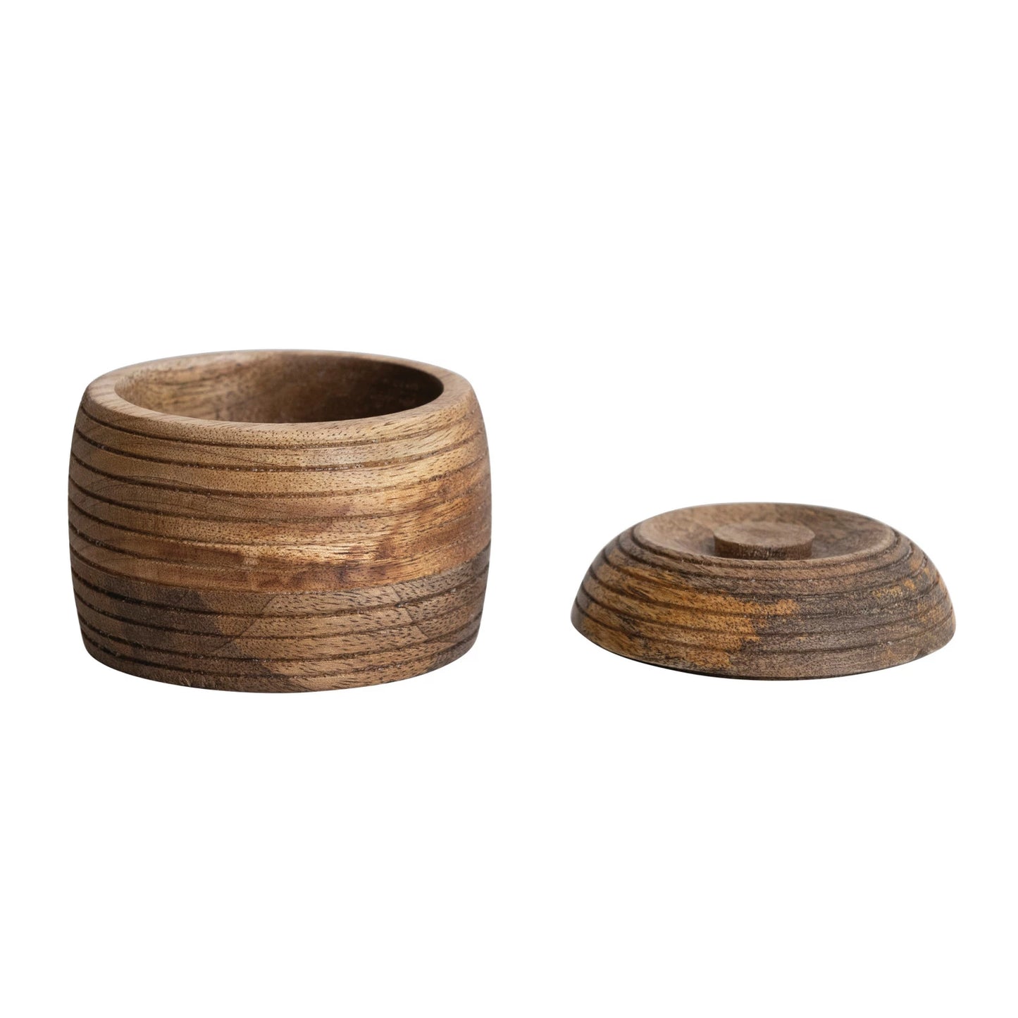Carved Mango Wood Container w/ Lid, Burnt Finish