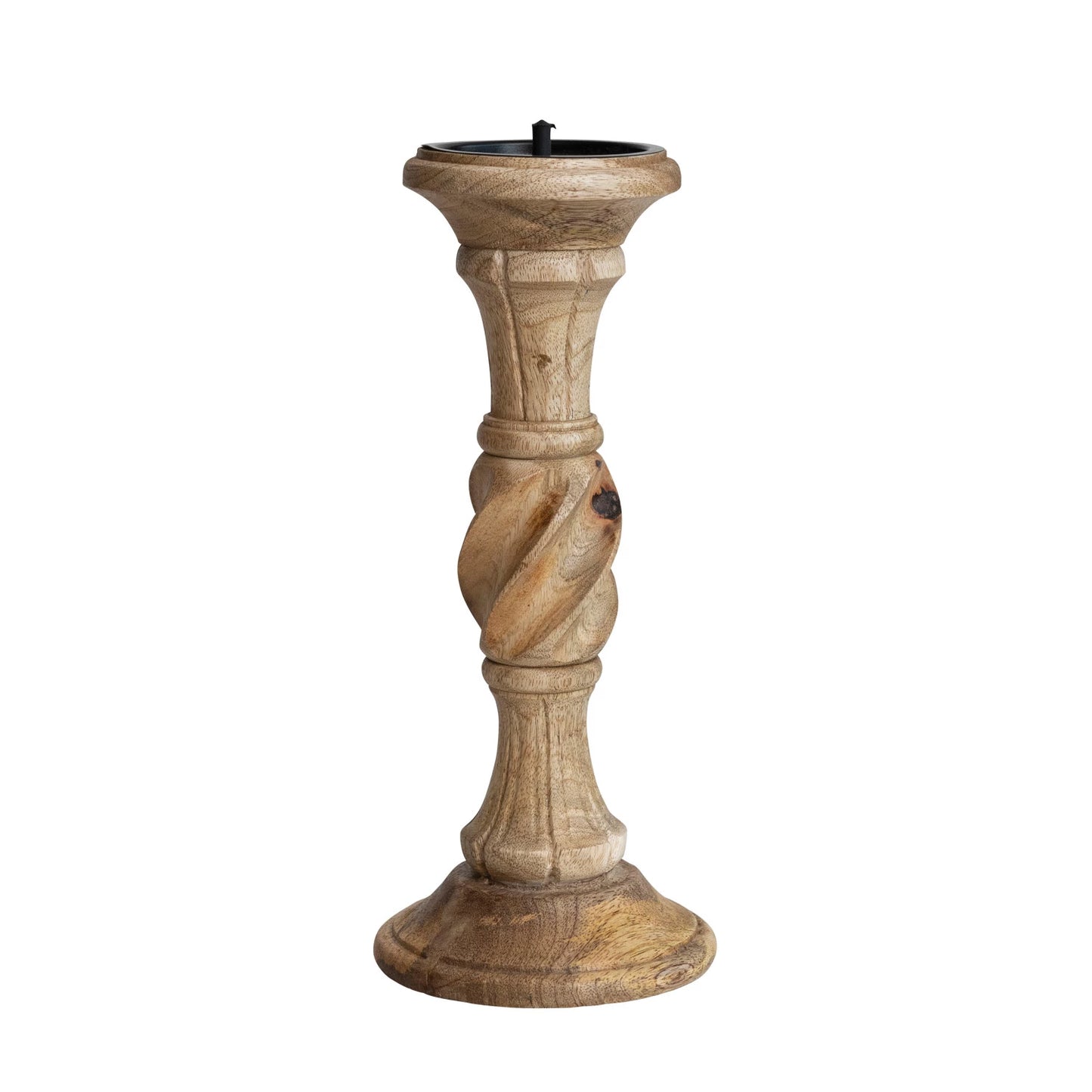 Hand-Carved Mango Wood Pillar Holder