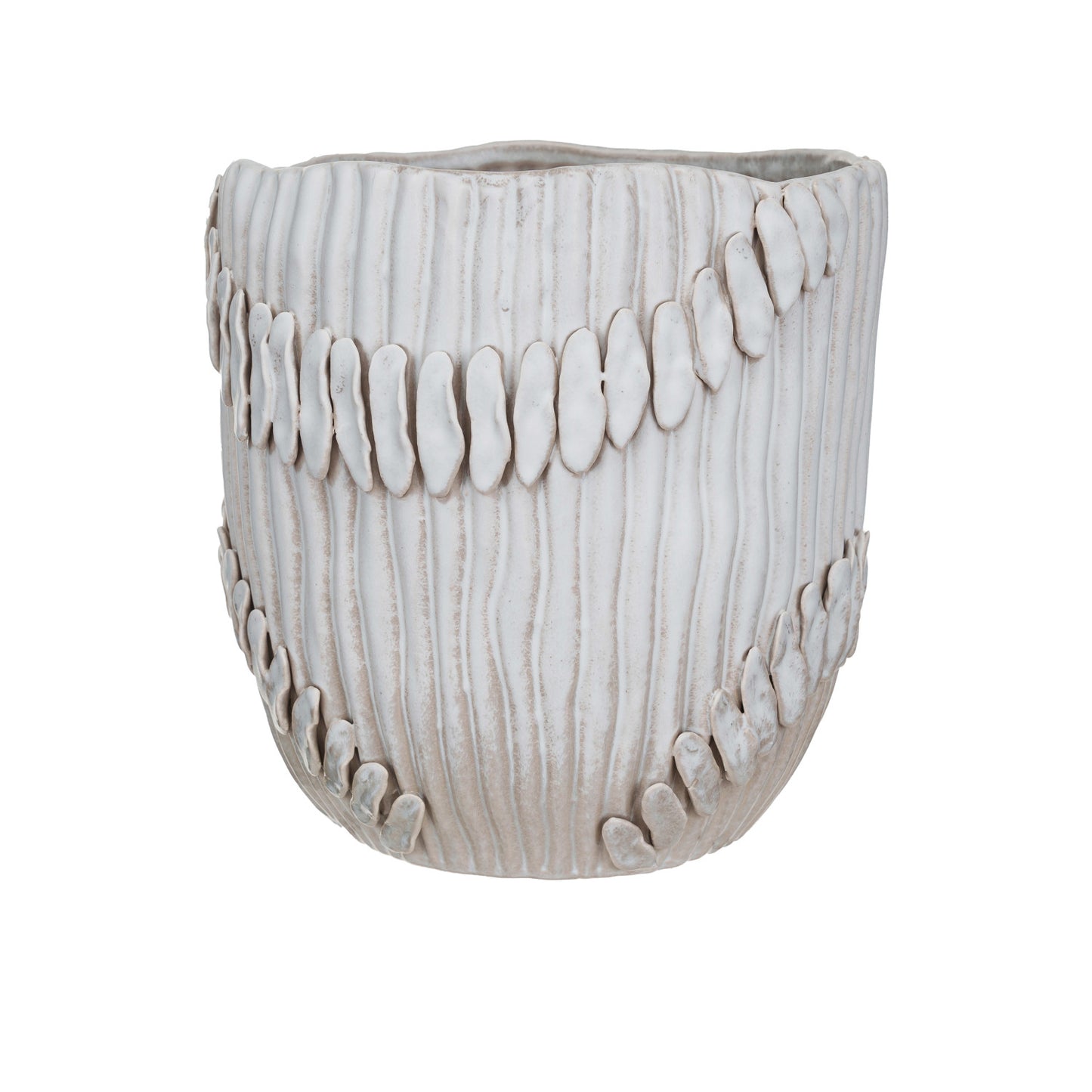 Handmade Stoneware Pleated Planter w/ Pattern (Holds 8" Pot)