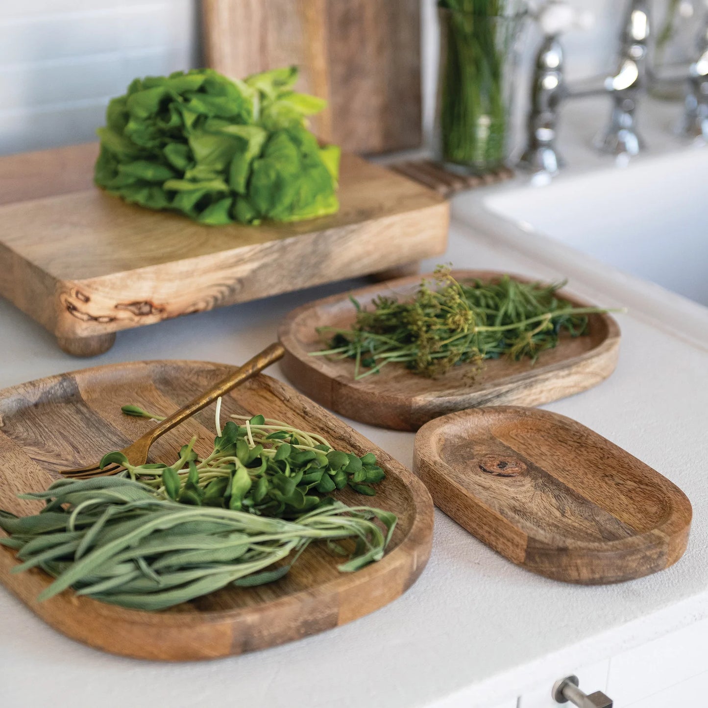 Oval Mango Wood Trays, Natural, Set of 3