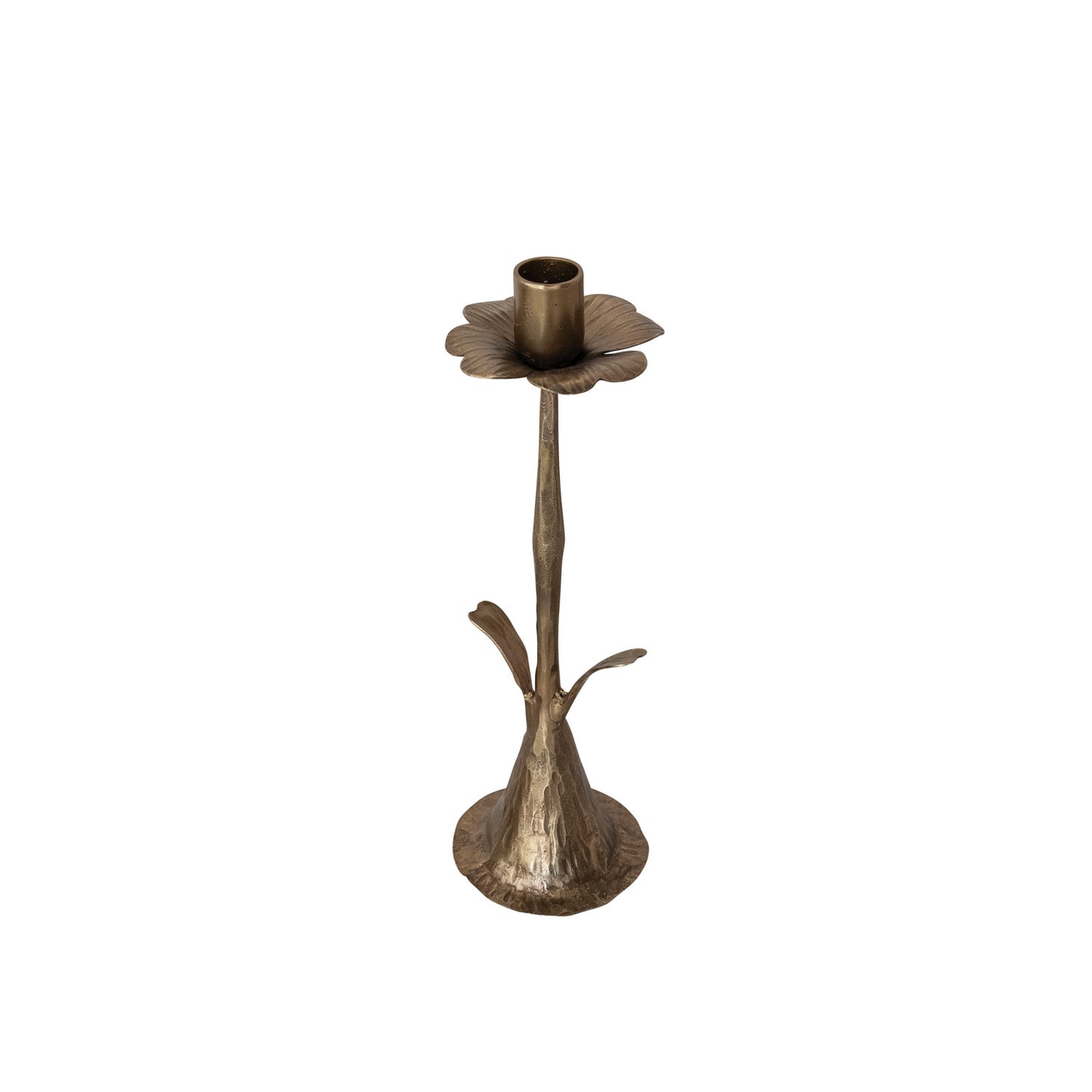 Hand-Forged Metal Stem Shaped Taper Holder, Antique Brass Finish