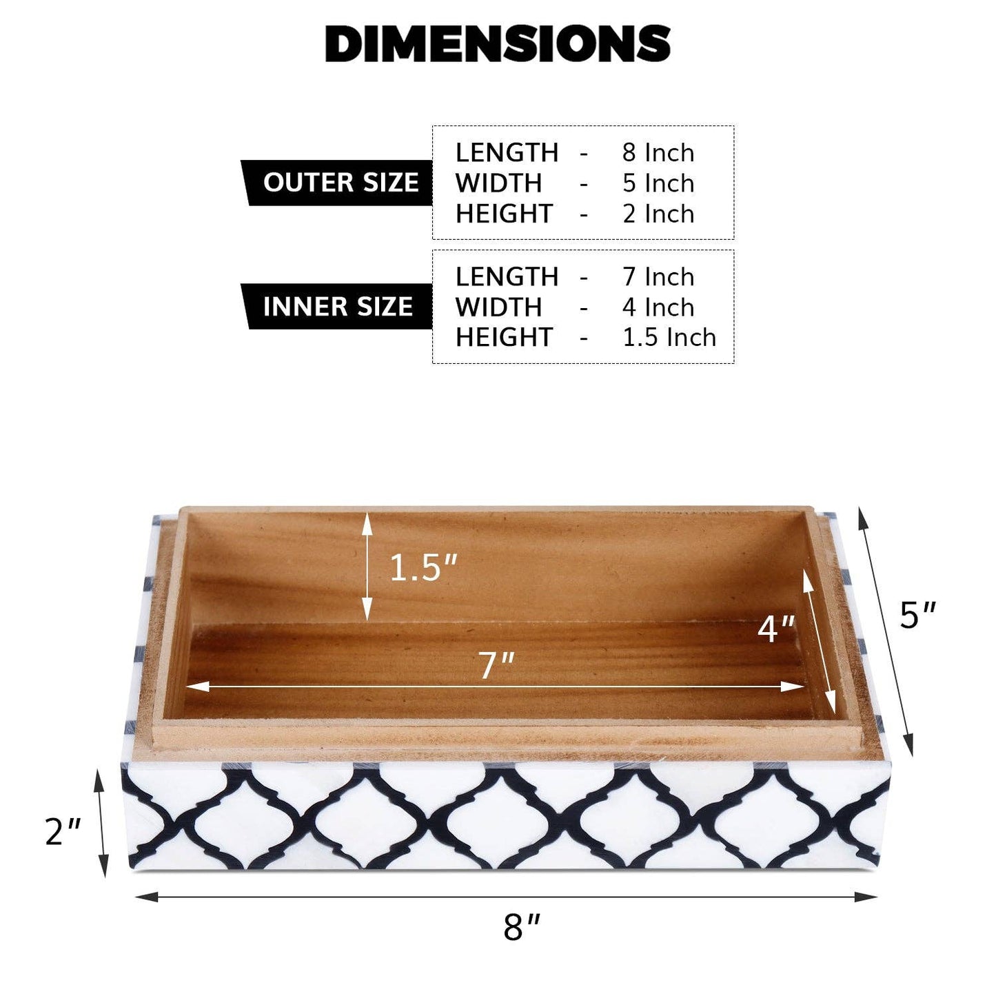 Decorative Box Moroccan Black & White 8x5x2 Inch: Moroccan B&W