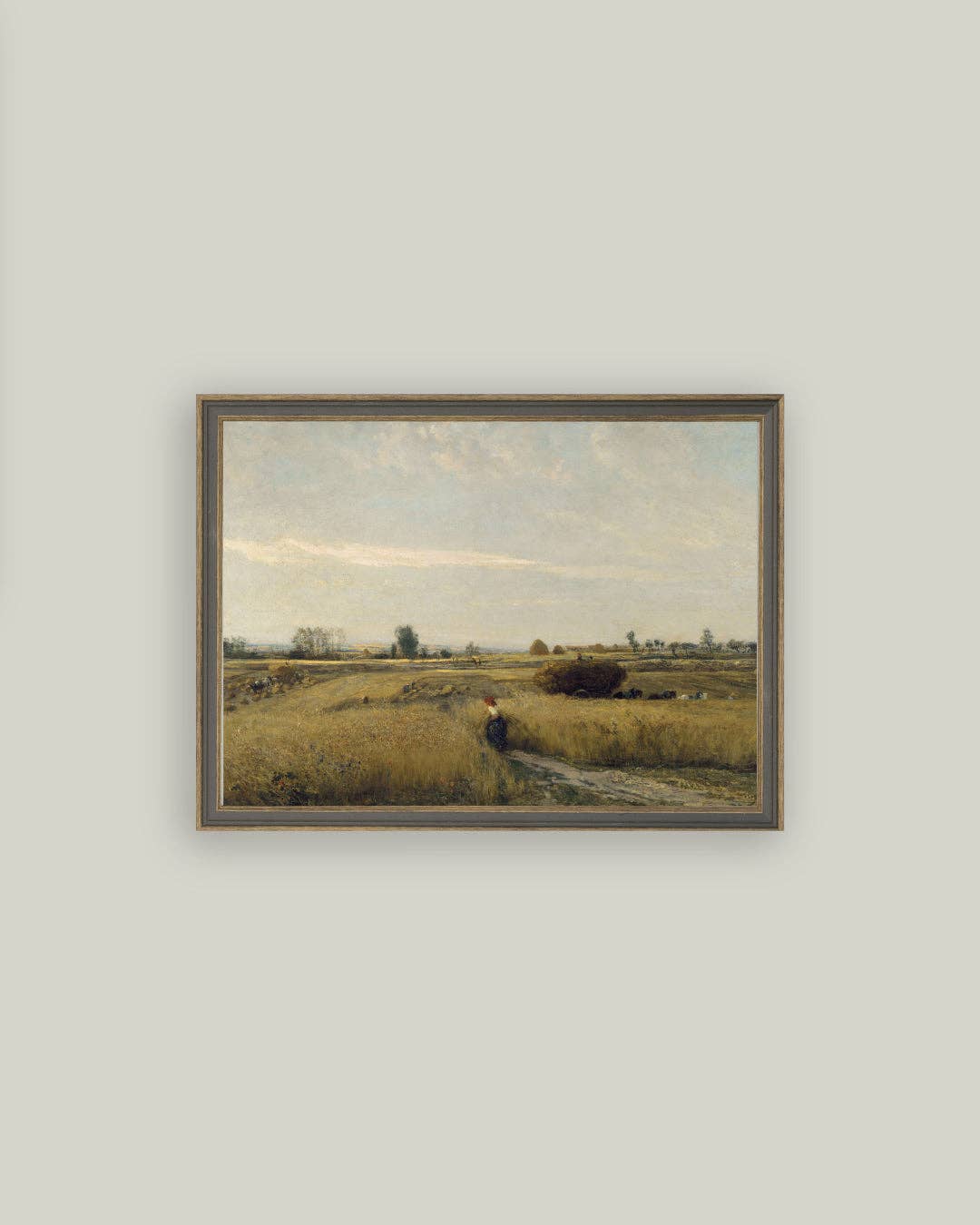 Harvest Landscape Framed Antique Art: 15x11