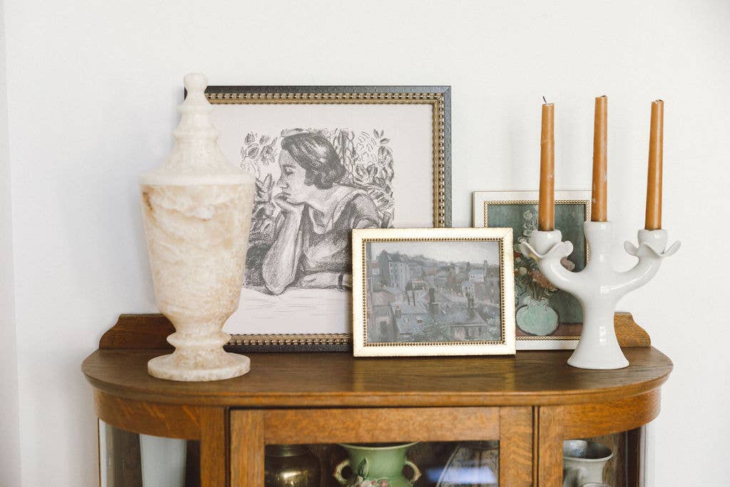 Woman Resting on Her Arm Framed Antique Art: 6x6
