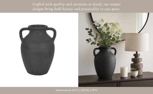 Ceramic Double Handles Decorative Vase - Black