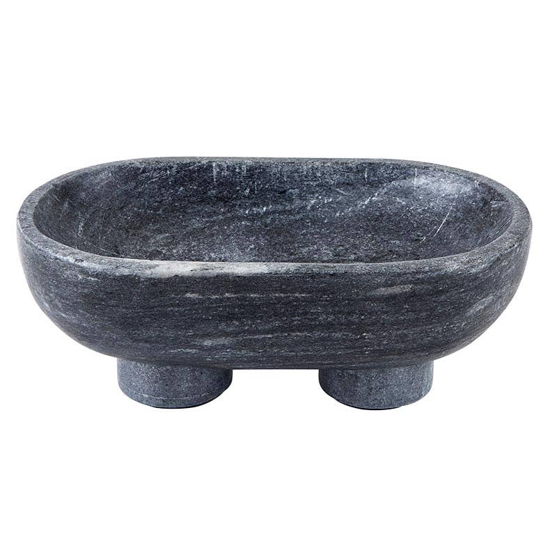 Charcoal Marble Footed Bowl - Medium