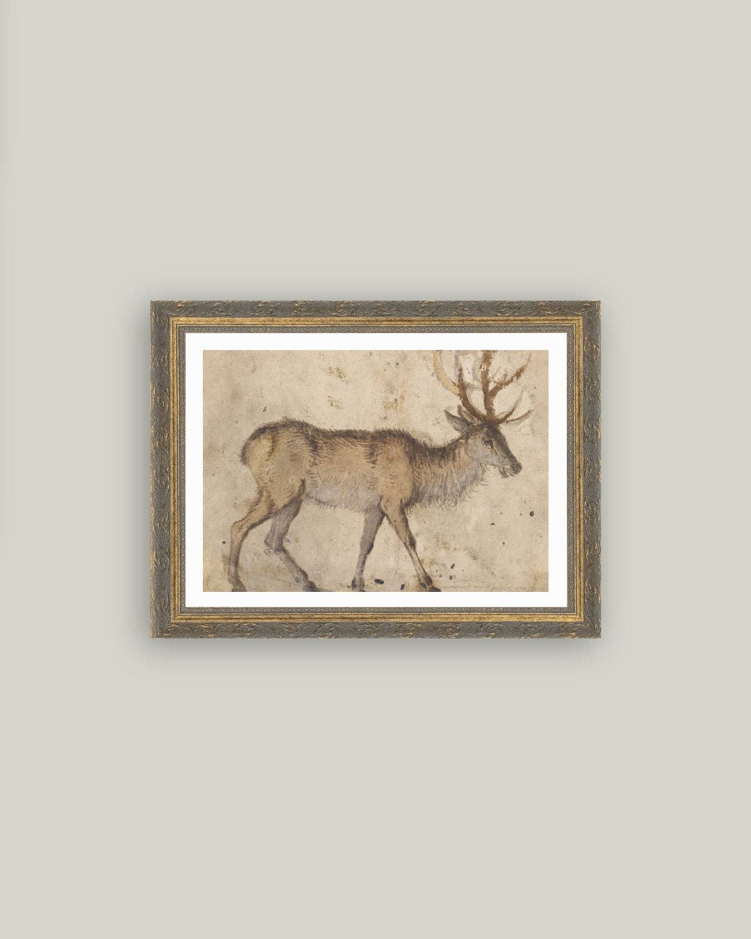 Vintage Reindeer Framed Antique Art: 10x8