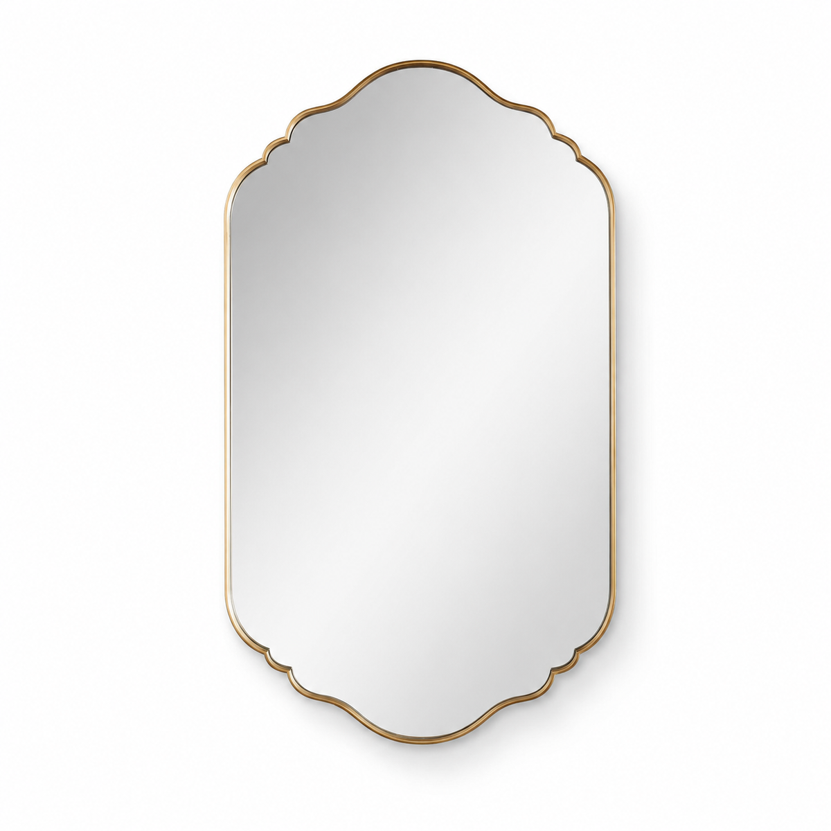 Handmade Antique Brass Decorative Wall Mirror | Moroccan Scalloped Mirror: 27.5" H × 17.7" W