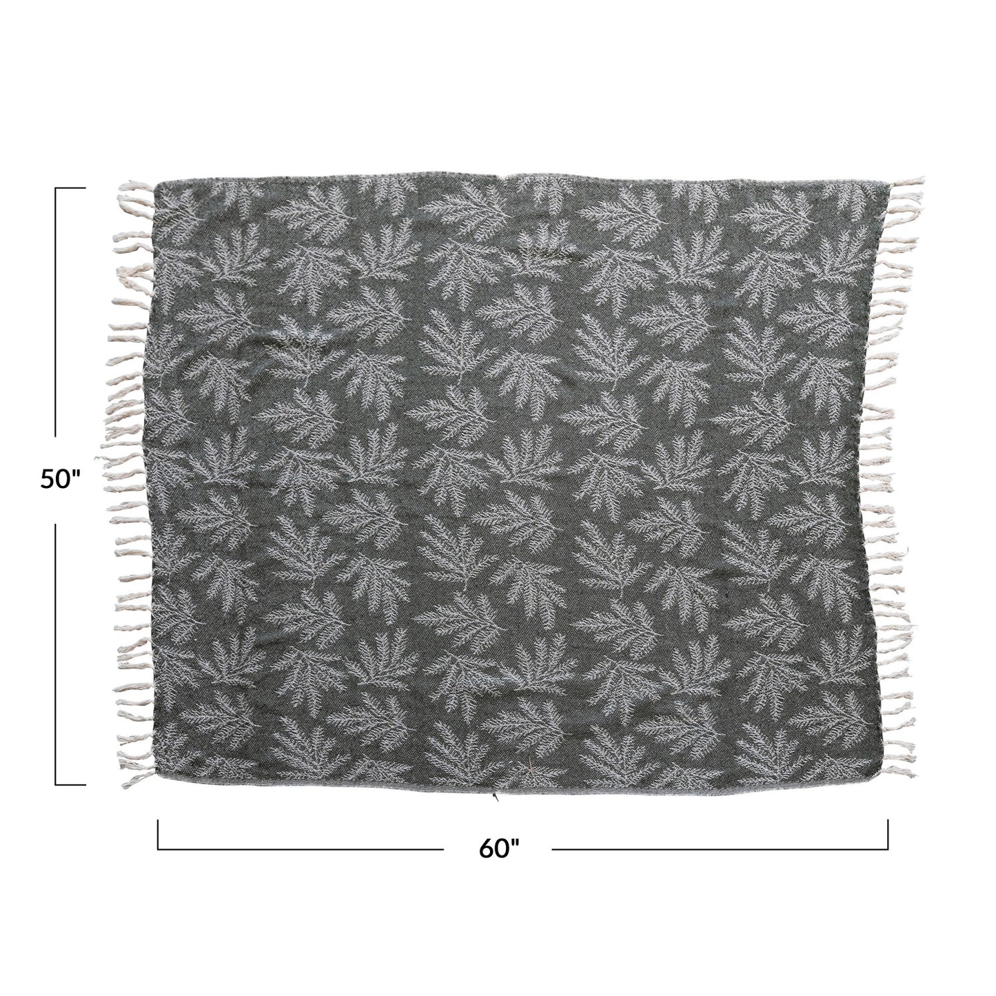 Woven Recycled Cotton Throw w/ Pine Needles Pattern & Fringe