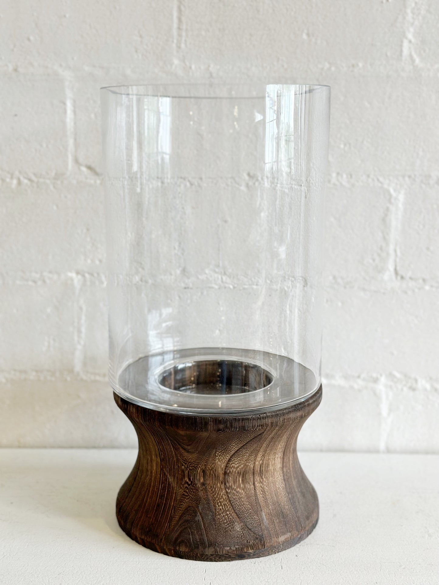 Hurricane Candle Vase with Wood Base