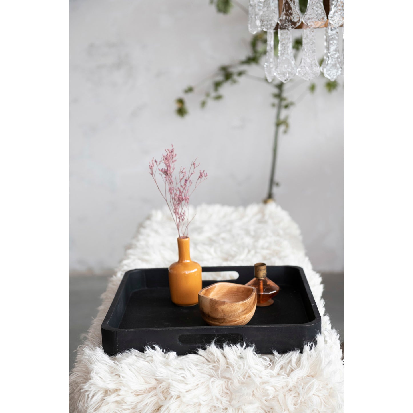 Black Wood Tray w/ Handles