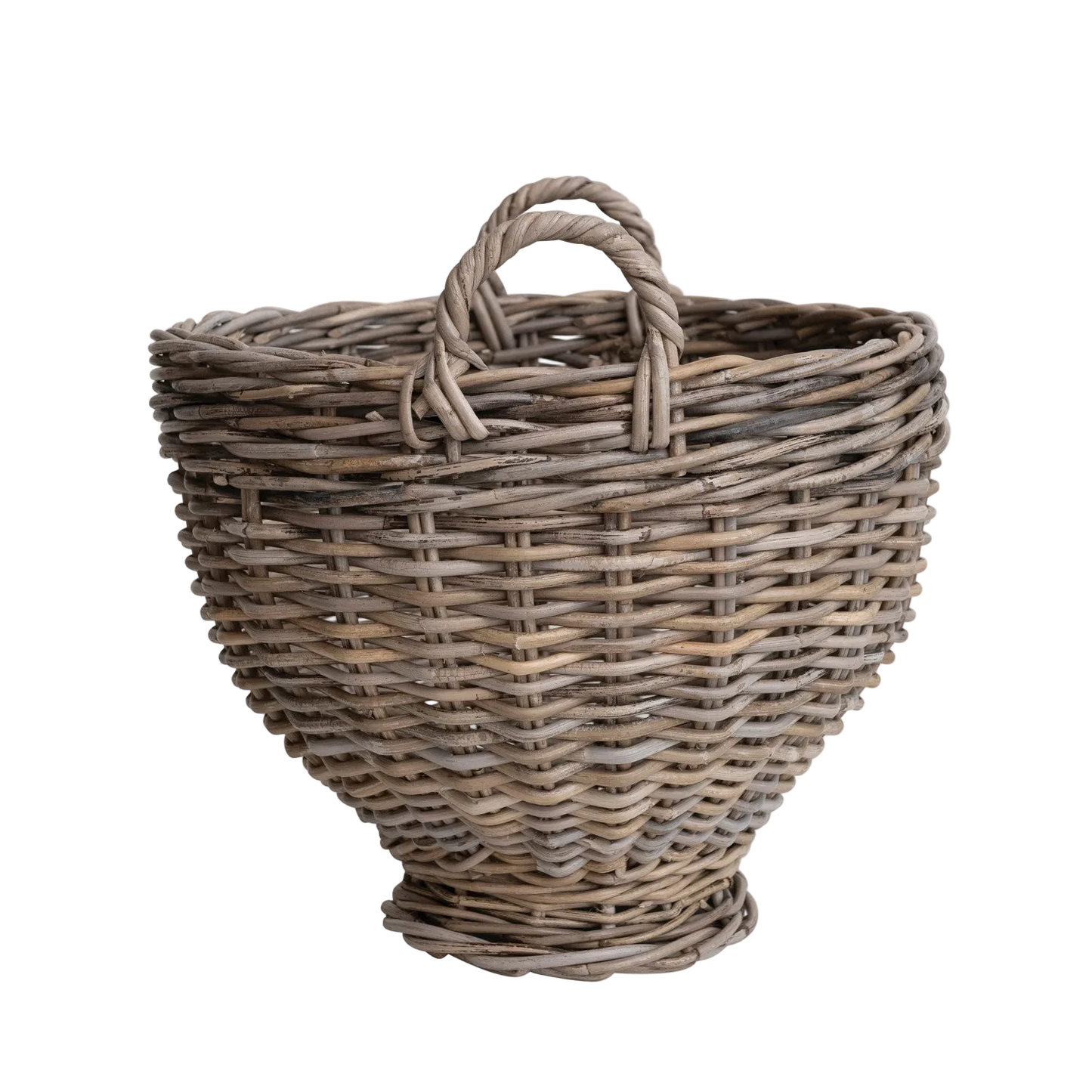 Hand-Woven Rattan Footed Basket w/ Handles, Natural