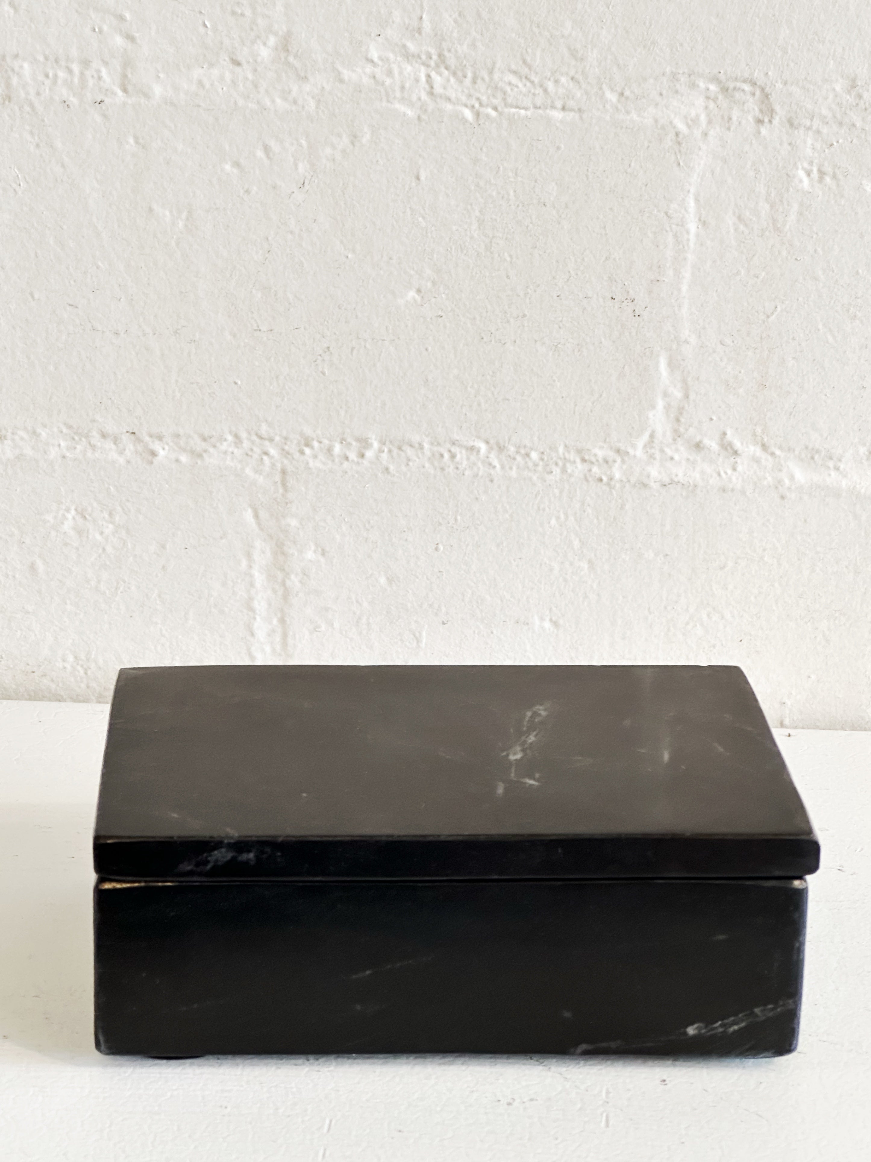 KhanImports Decorative Black Marble Box, Stone Box with Lid - Rectangular,  5 Inch