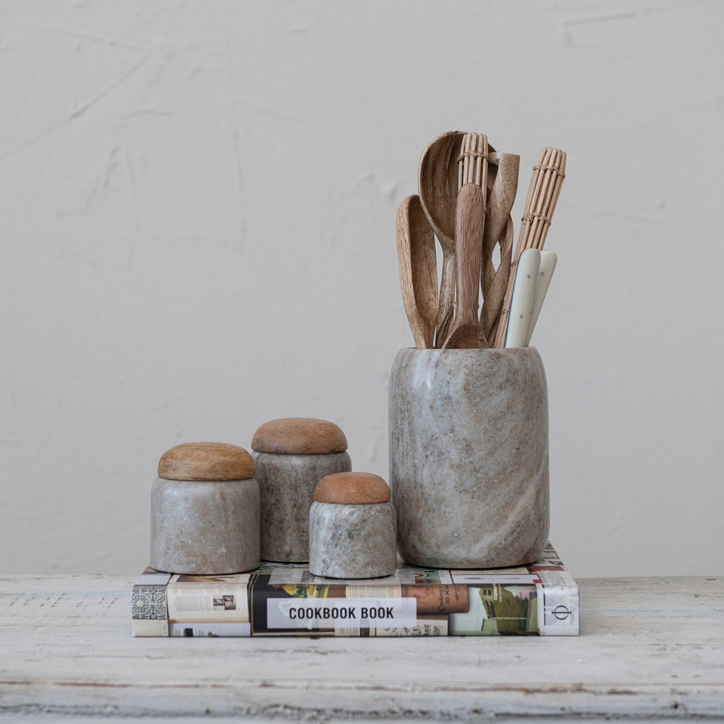 Medium Marble Jar w/ Mango Wood Lid