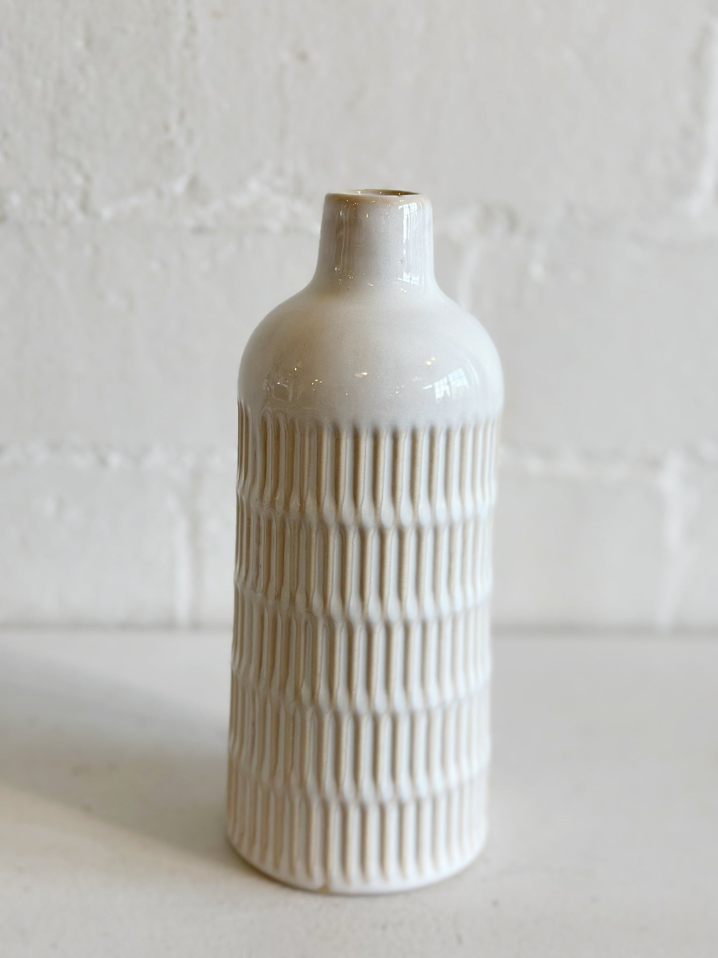 White Textured Lined Vase