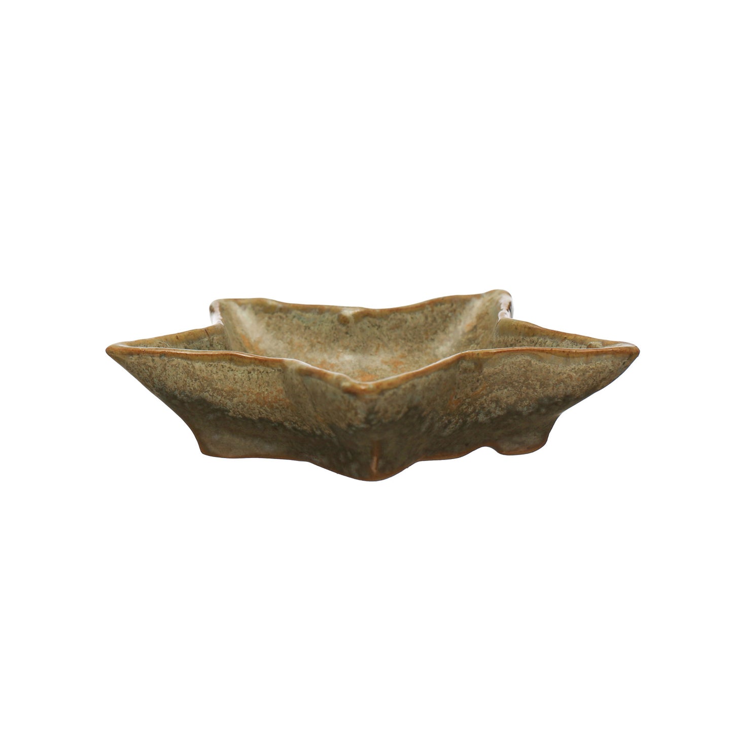 4"L x 4"W Stoneware Star Shaped Plate, Reactive Glaze, Green (Each One Will Vary)
