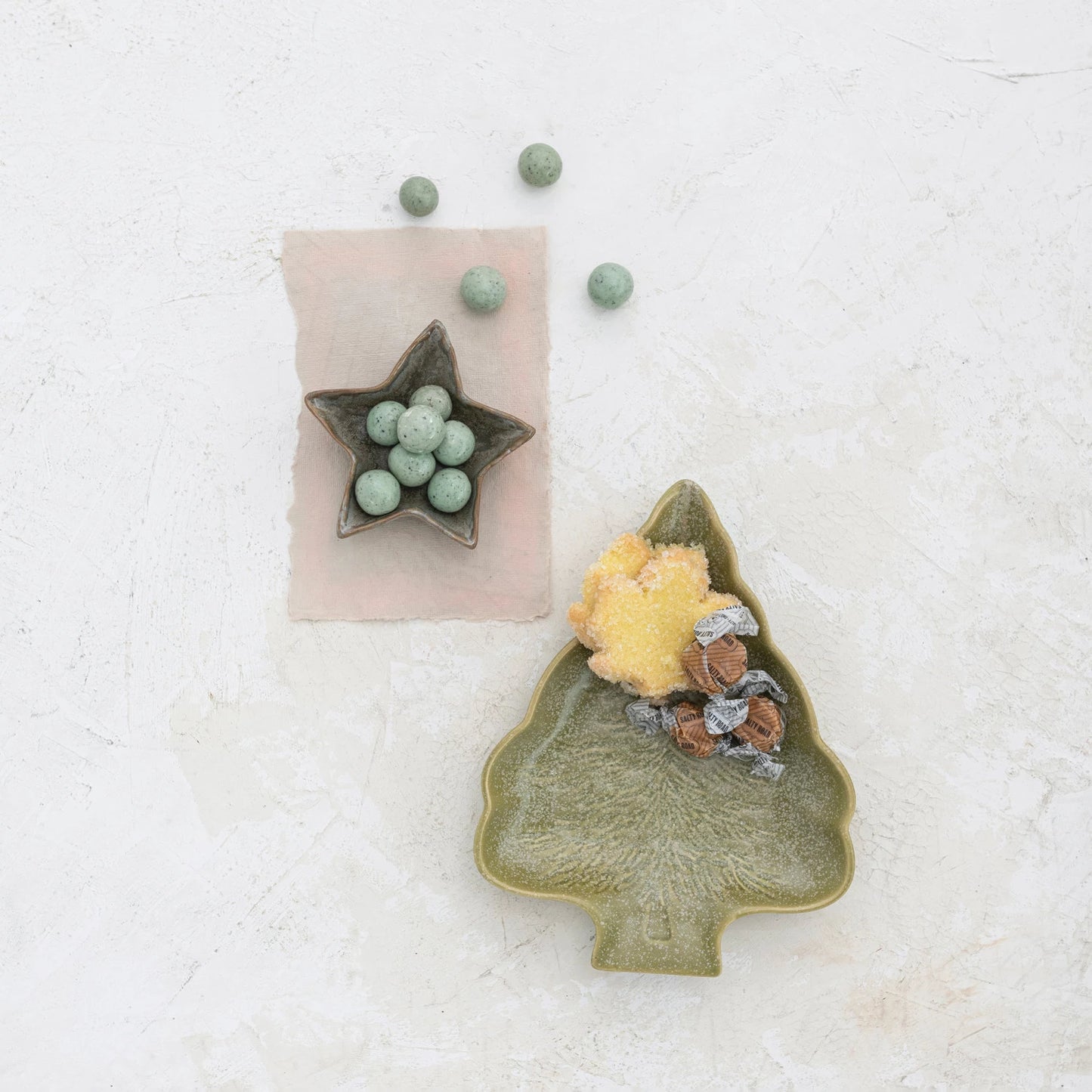 Stoneware Star Shaped Plate, Reactive Glaze, Green (Each One Will Vary)