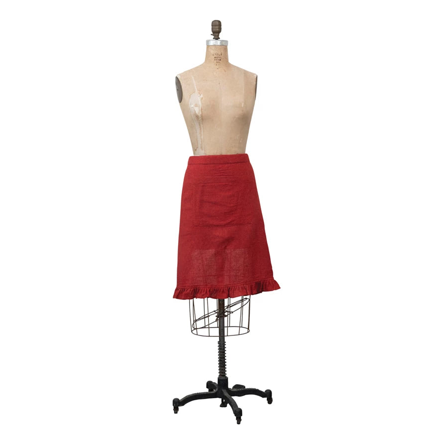 Linen Blend Half Apron w/ Pocket & Ruffle