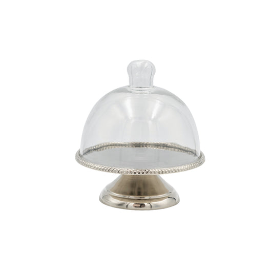 Aluminum Pedestal with Beaded Edge & Glass Cloche, Set of 2