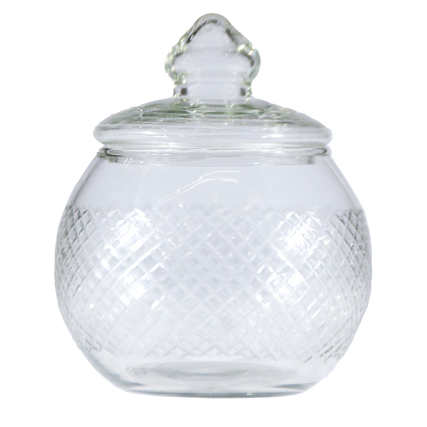 5" Round x 5-3/4"H 24 oz. Cut Hand-Blown Glass Jar with Lid