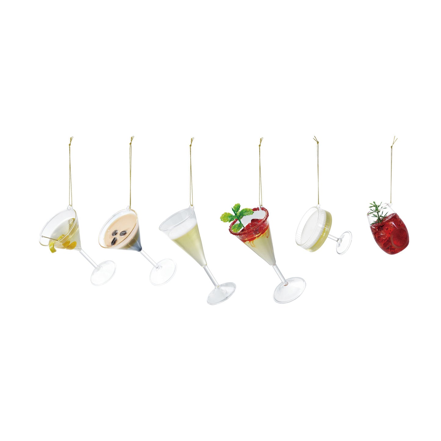 2-3/4"H - 5"H Glass Cocktail Ornament, Multi Color, 6 Styles