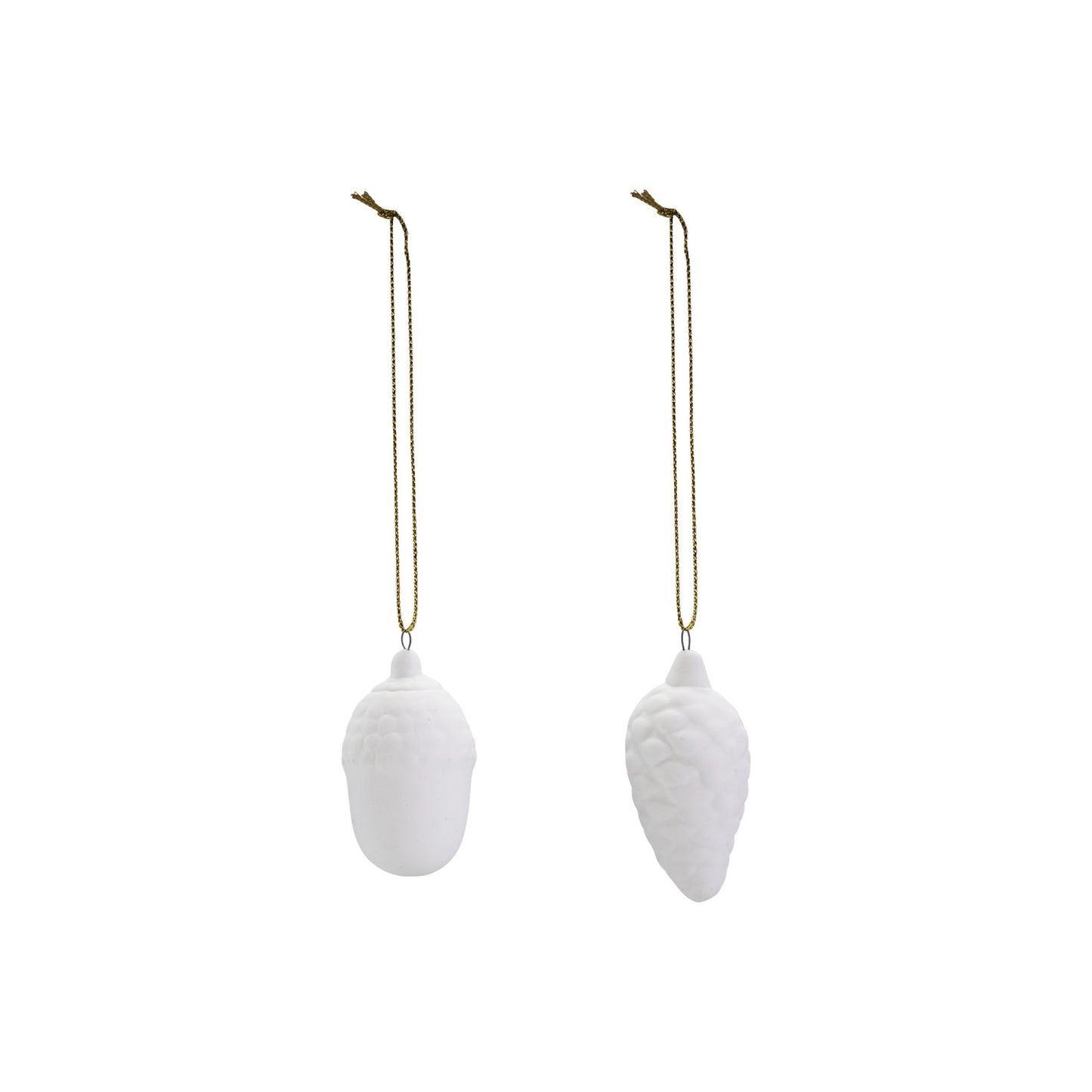 Stoneware Bisque Pinecone/Acorn Ornament, White, 2 Styles