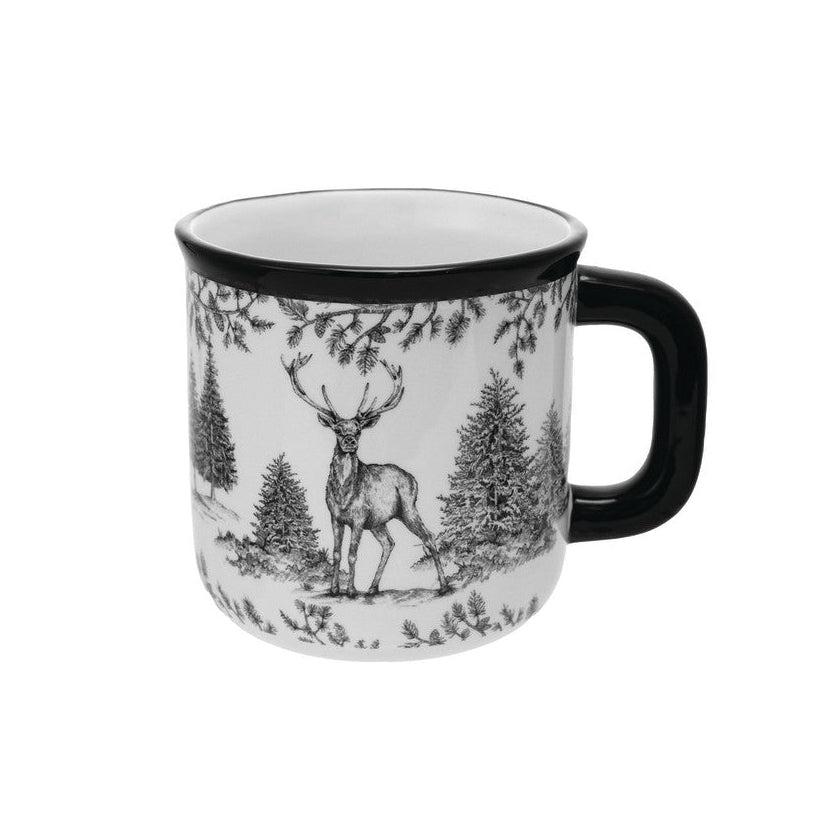 18 oz. Ceramic Mug with Woodland Deer Scene & Colored Rim