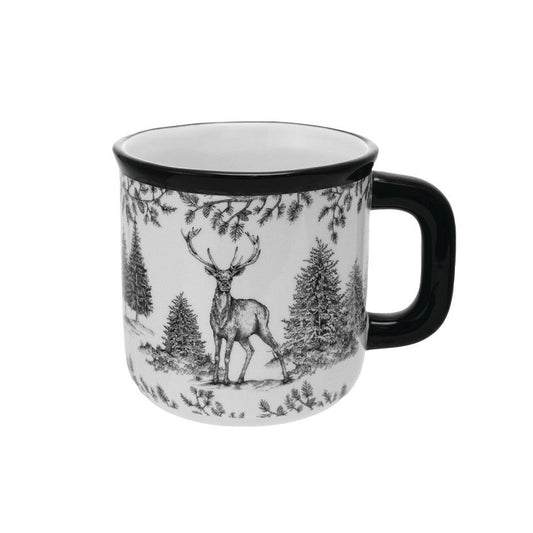 18 oz. Ceramic Mug with Woodland Deer Scene & Colored Rim