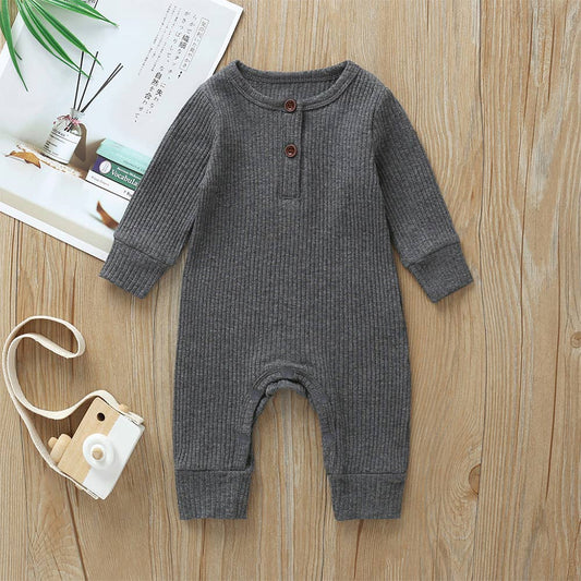 Baby Cotton Ribbed Button Up Jumpsuit