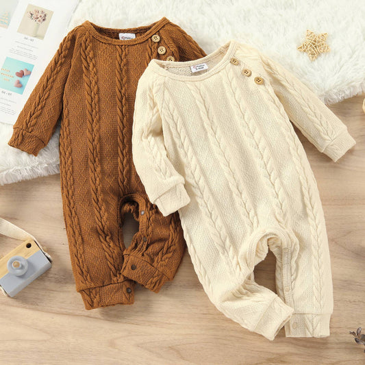 Baby Solid Cable Knit Long-sleeve Jumpsuit