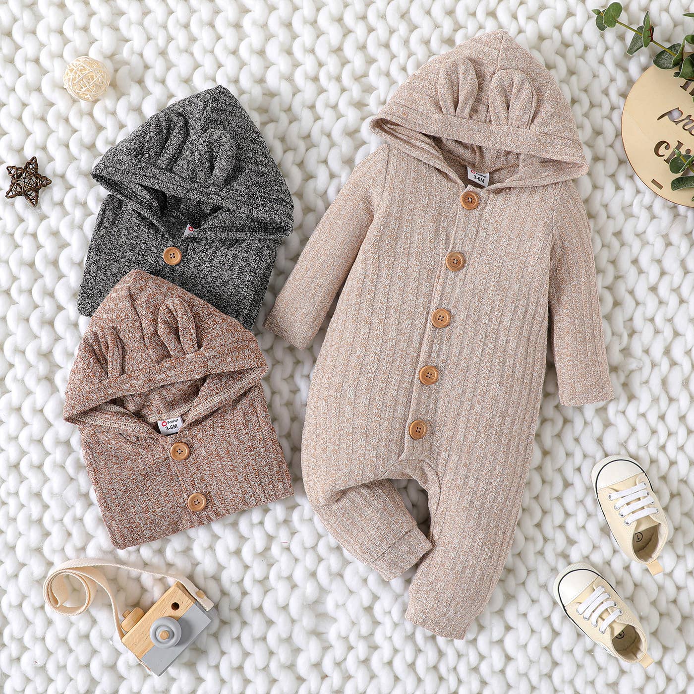 Baby Ears Hooded Button Down Jumpsuit