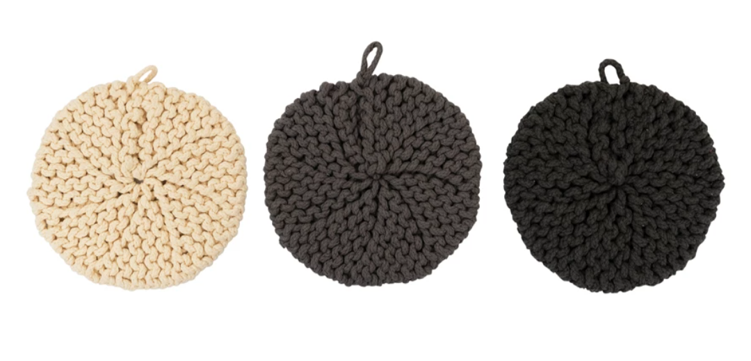 Cotton Crocheted Pot Holder, 3 Colors