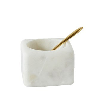 Marble PInch Pot With Brass Spoon Set of 2